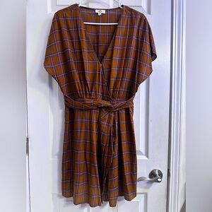Entro Brown and Orange Wrap Dress with Dolman Sleeves